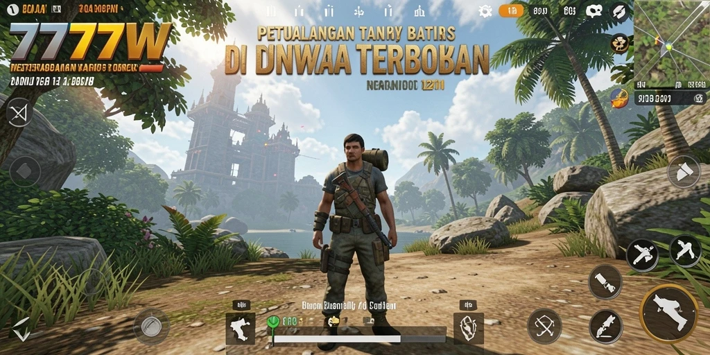 Tampilan gameplay menarik dari 7777W dalam dunia terbuka.