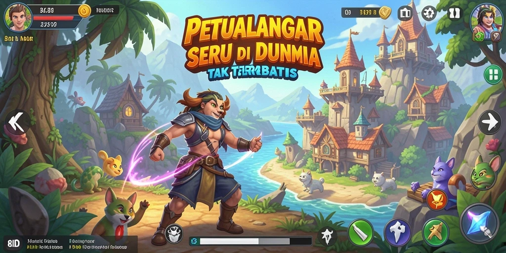 Tangkapan layar utama 8ID menampilkan aksi petualangan yang mendebarkan.