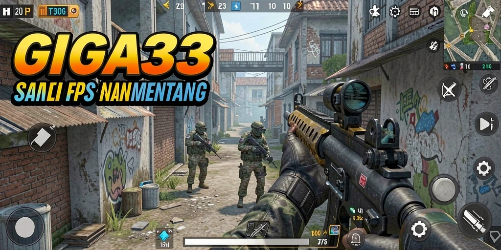 Screenshot GIGA33 menampilkan aksi seru dalam permainan FPS.