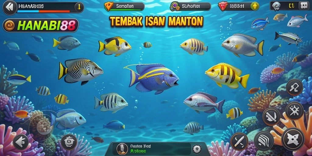 Screenshot gameplay Tembak Ikan HANABI88 yang menampilkan aksi seru.