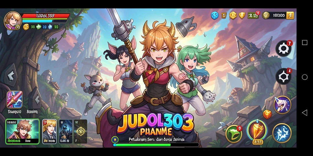 Screenshot gameplay JUDOL303 menampilkan pertarungan karakter anime yang epik.