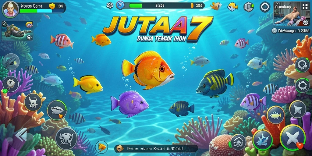 Screenshot gameplay Tembak Ikan di JUTA7 yang penuh warna.