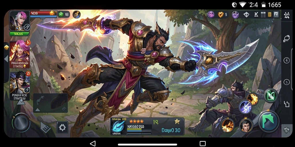 Screenshot gameplay NK666 menampilkan pertempuran MOBA yang intens.