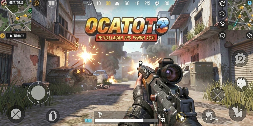 Tampilan gameplay seru dalam OCATOTO dengan aksi FPS yang mendebarkan.