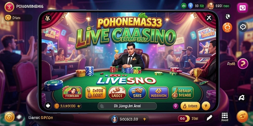Screenshot gameplay POHONEMAS33 menampilkan dealer langsung yang ramah dan permainan yang menegangkan.