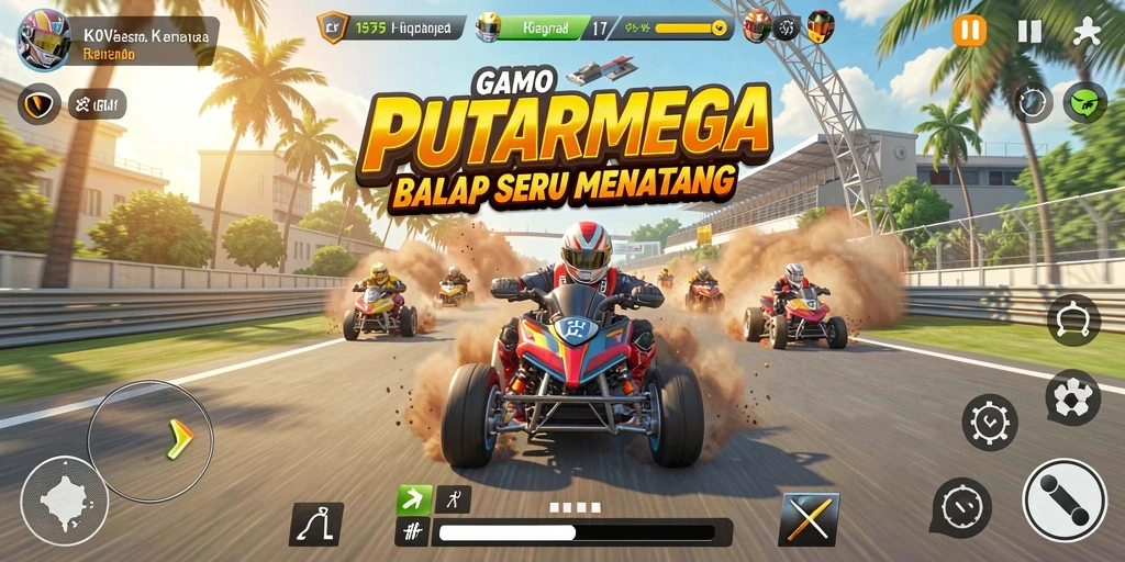 Gameplay PUTARMEGA yang seru dan mendebarkan di lintasan balap.