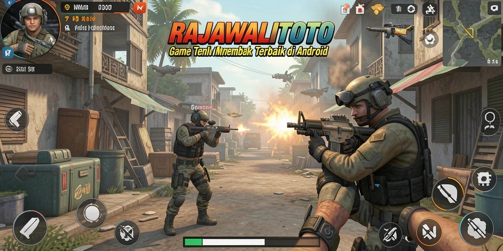 Tampilan gameplay RAJAWALITOTO dengan aksi tembak-menembak yang seru.