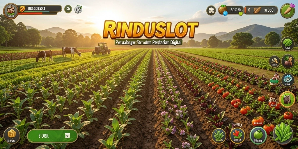 Tangkapan layar gameplay RINDUSLOT menunjukkan aktivitas bertani yang seru.