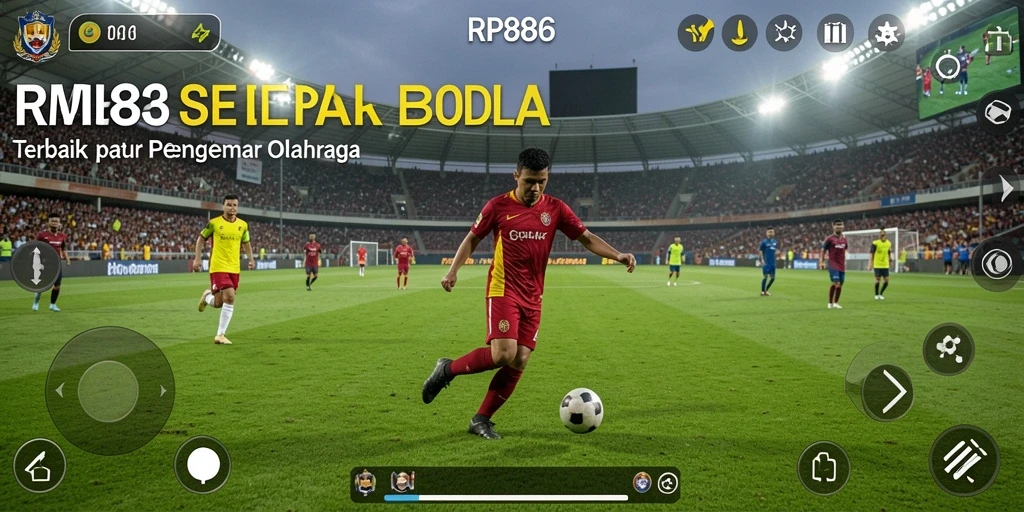 Tampilan gameplay RP886 yang seru dengan aksi sepak bola mendebarkan.