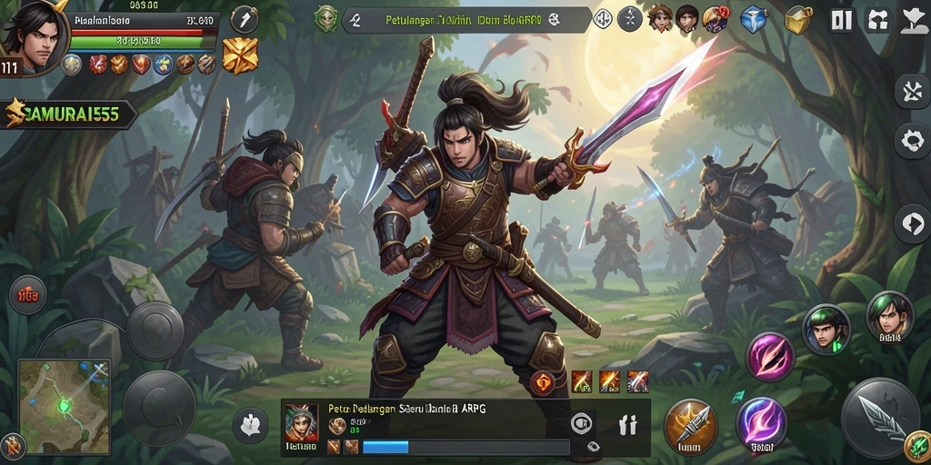 Screenshot utama SAMURAI555 menampilkan aksi pertempuran mendebarkan.