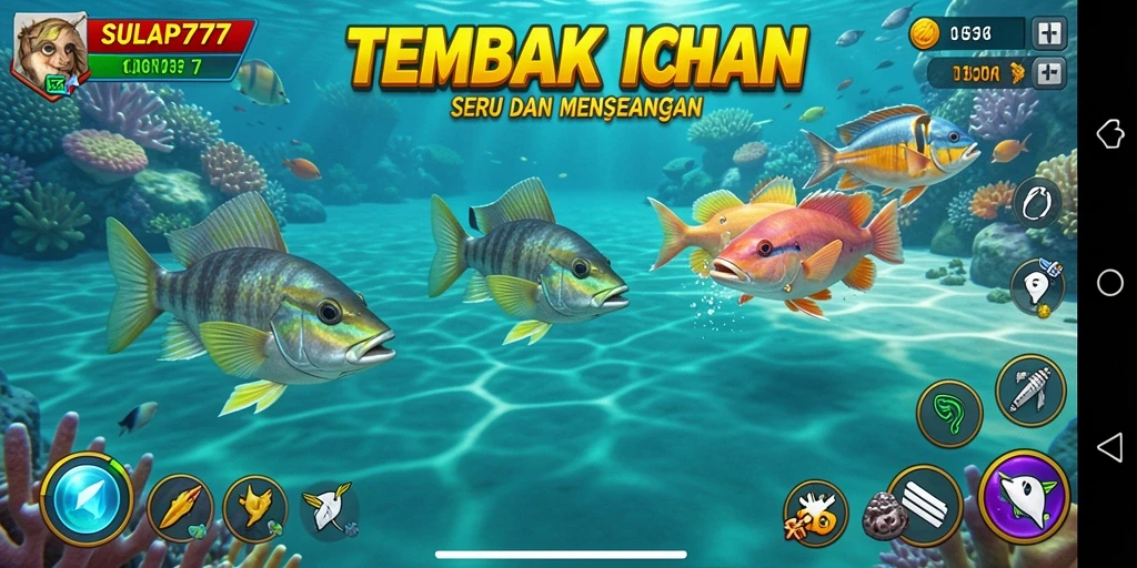 Tampilan gameplay SULAP777 dengan aksi menembak ikan.