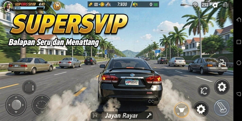 Gameplay balapan mendebarkan dalam SUPERSVIP dengan grafik menawan.