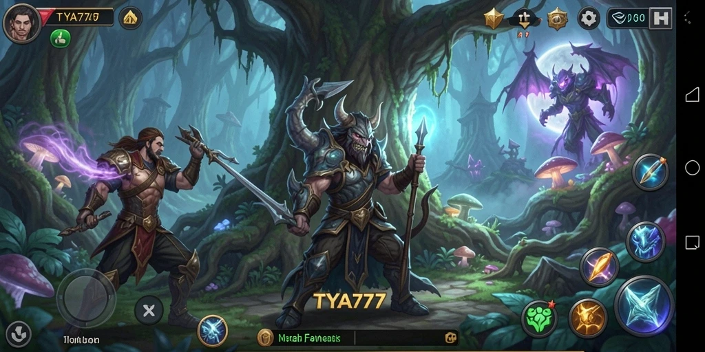 Screenshot menunjukkan karakter beraksi dalam pertempuran ARPG.