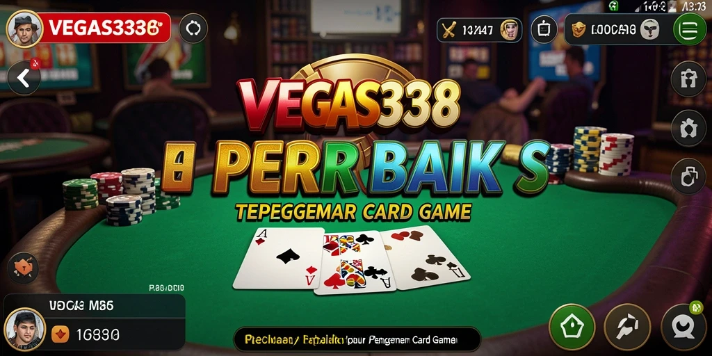 Gameplay <strong>VEGAS338</strong> dengan tampilan meja poker dan kartu yang menantang.